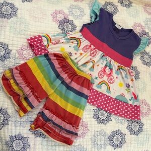 Rainbow 🌈 unicorn 🦄 matching set size 2t, ruffle shorts and tank top